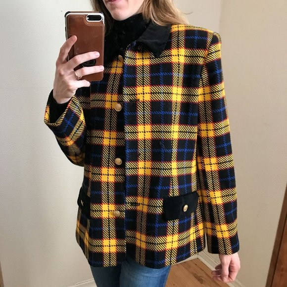 Yellow Plaid Blazer Wool Jacket 